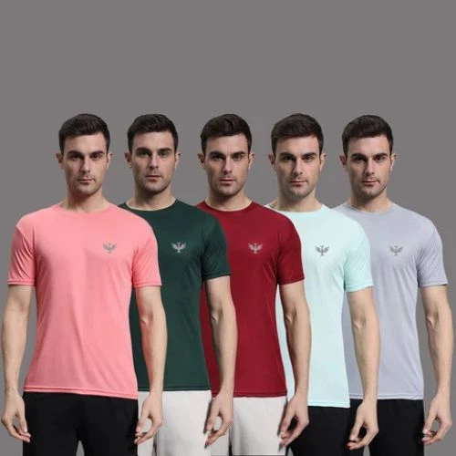 Pack of 4 Men Solid Round Neck Polyester Multicolor T-Shirt