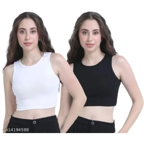 Pack of 2 Casual Sleeveless Solid Women Black, White Top